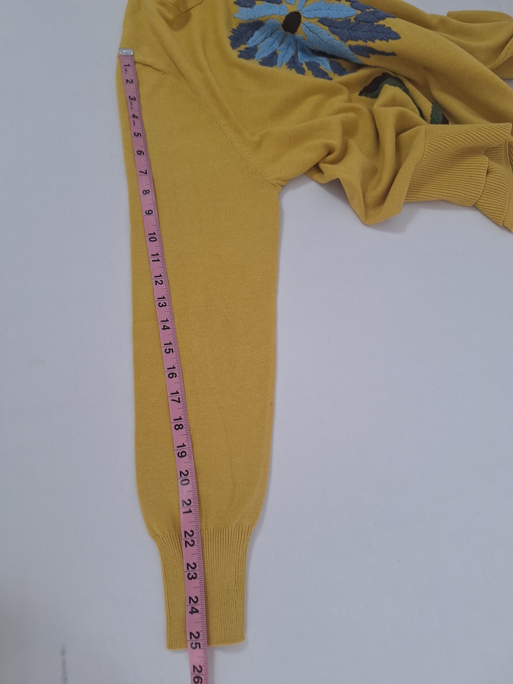 NWT evy's tree Mustard Yellow Hoodie Sweater with Blue Floral Motif - Picture 7 of 11